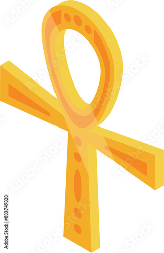 Golden ankh, an ancient egyptian hieroglyphic symbol representing eternal life, is standing upright