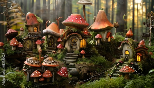 fairy village nestled in a forest photo