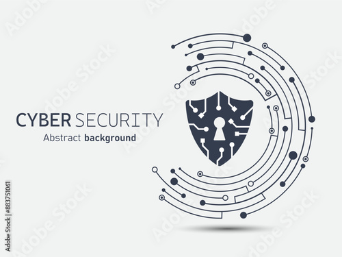 Shield on circuit board. Secure technology. Cyber security concept abstract background. Secure service. Technology data protection system and safety information personal. Vector illustration.