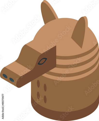 Ancient warrior helmet, crafted in the shape of a boar's head, symbolizing strength and ferocity in battle