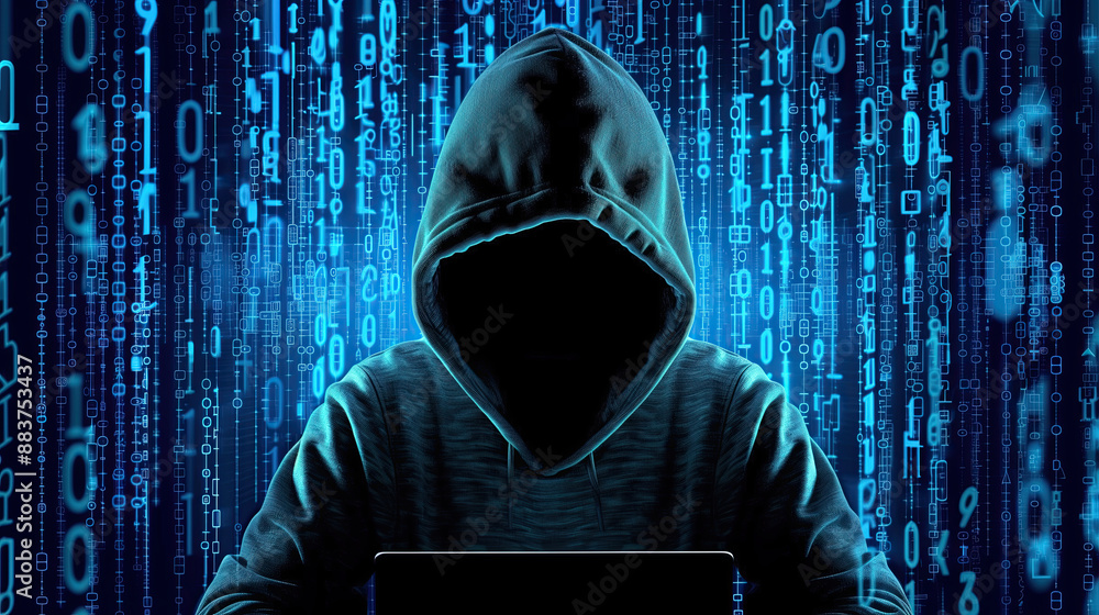 Digital Cybersecurity Hacker Concept on Dark Grid Background, 2D Artwork Digital Cybersecurity Hacker Concept on Dark Grid Background, 2D Artwork