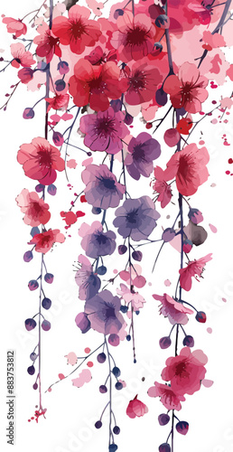 Vector Design of Pink and Purple Cherry Blossoms Hand-drawn