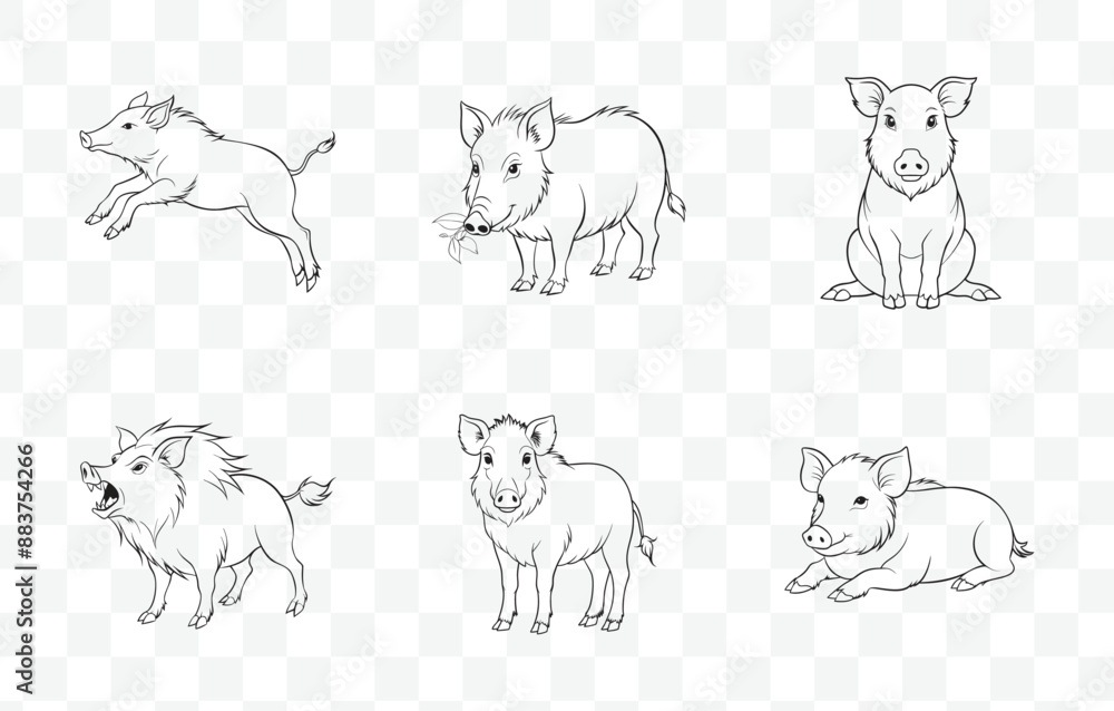 Print Boar Line Art Vector Set for Graphic Design and Creative Projects Featuring Detailed Illustrations Print Boar Line Art Vector Set for Graphic Design and Creative Projects Featuring Detailed Illustrations