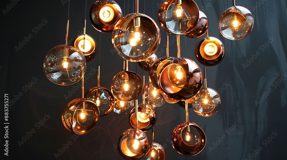 Chandelier bubble metal copper shade pendant very detailed and realistic shape Chandelier bubble metal copper shade pendant very detailed and realistic shape
