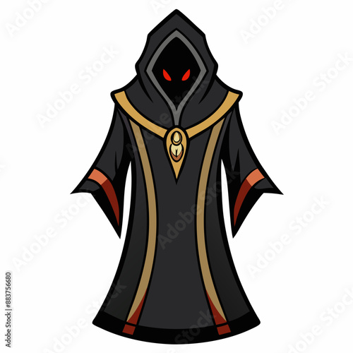Mysterious Hooded Figure with Glowing Red Eyes in Black Robe