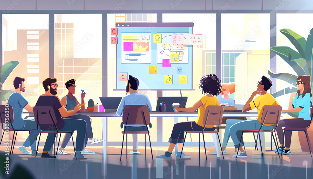 A vibrant meeting room scene at an innovative agency A vibrant meeting room scene at an innovative agency