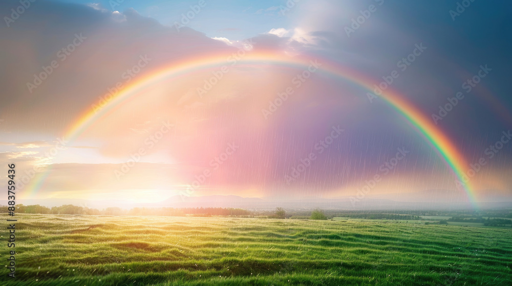 Naklejka premium After the rain comes sunshine and a beautiful rainbow.