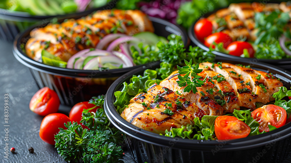 Nutritious Meal Prep with Salads, Grilled Chicken, and Fresh Vegetables for Healthy Eating Nutritious Meal Prep with Salads, Grilled Chicken, and Fresh Vegetables for Healthy Eating