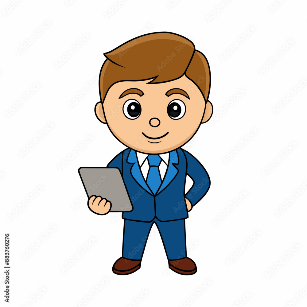 Businessman Cartoon Character Holding Tab PC on white background Businessman Cartoon Character Holding Tab PC on white background