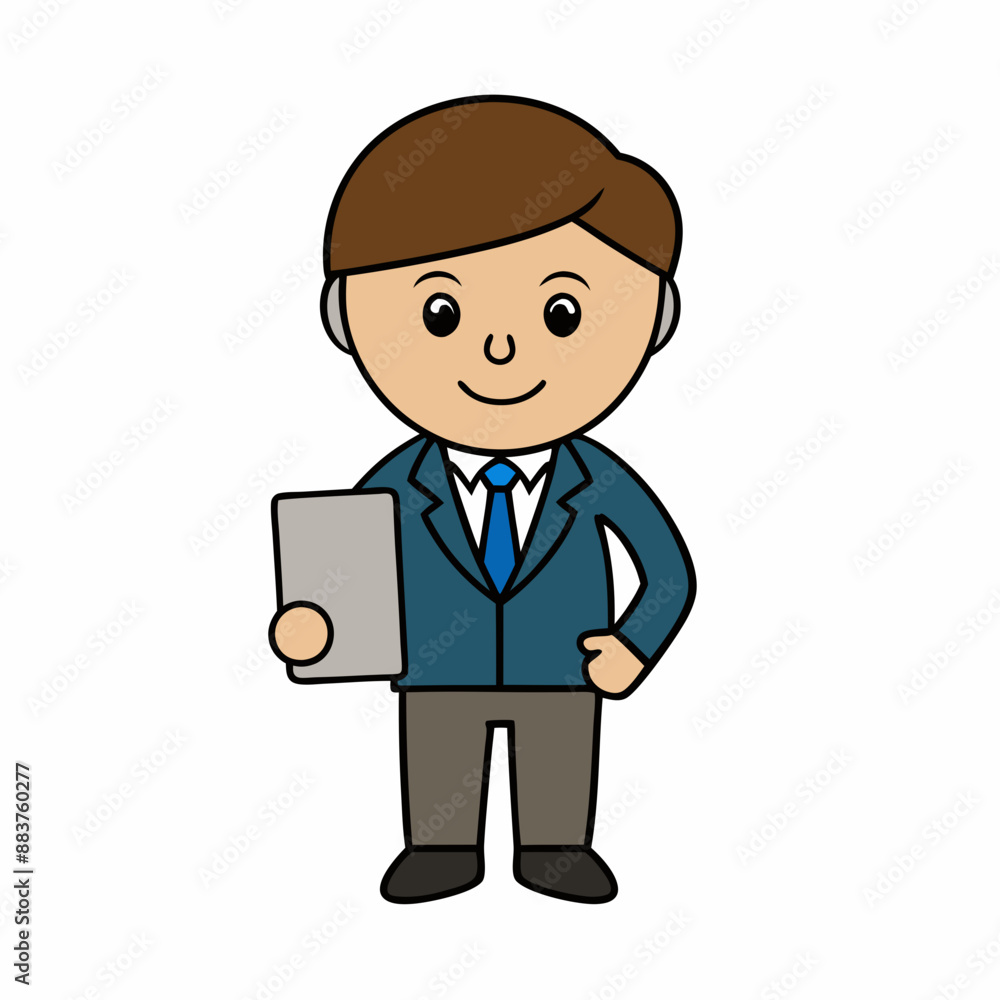 Businessman Cartoon Character Holding Tab PC on white background Businessman Cartoon Character Holding Tab PC on white background
