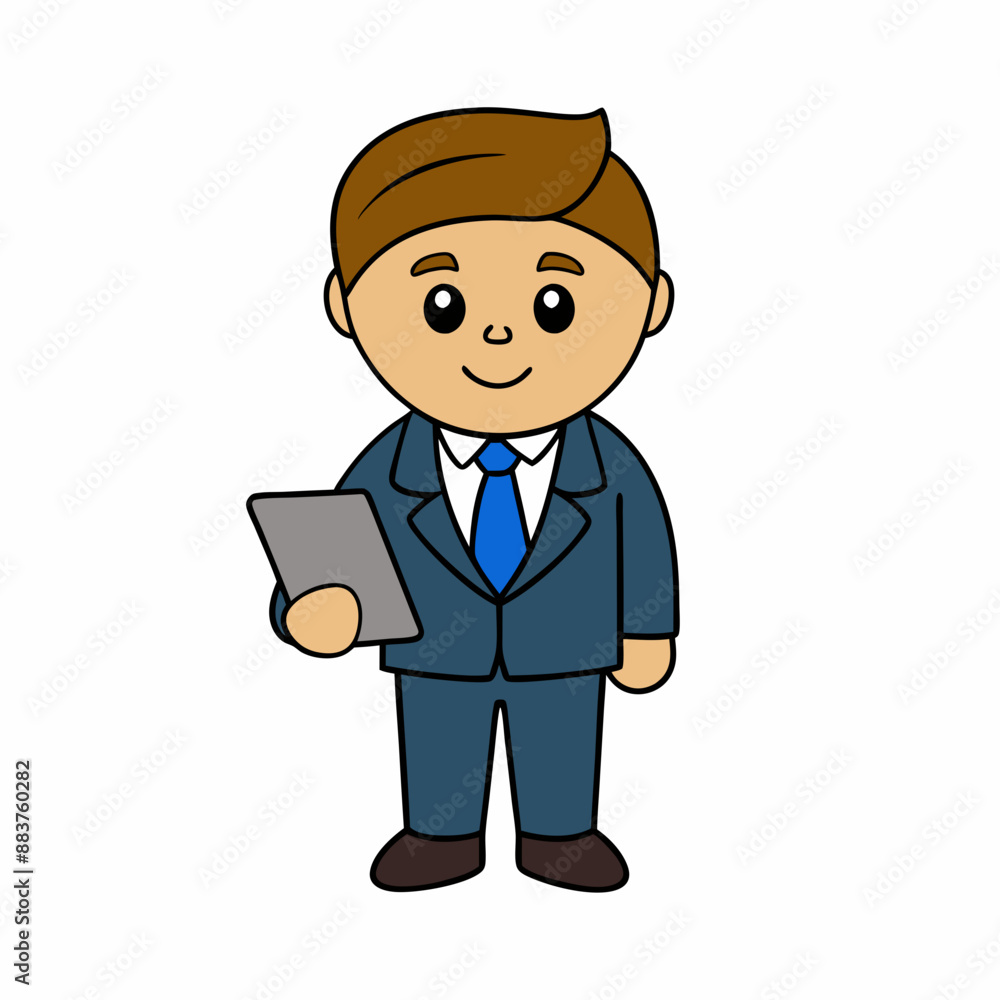 Businessman Cartoon Character Holding Tab PC on white background Businessman Cartoon Character Holding Tab PC on white background