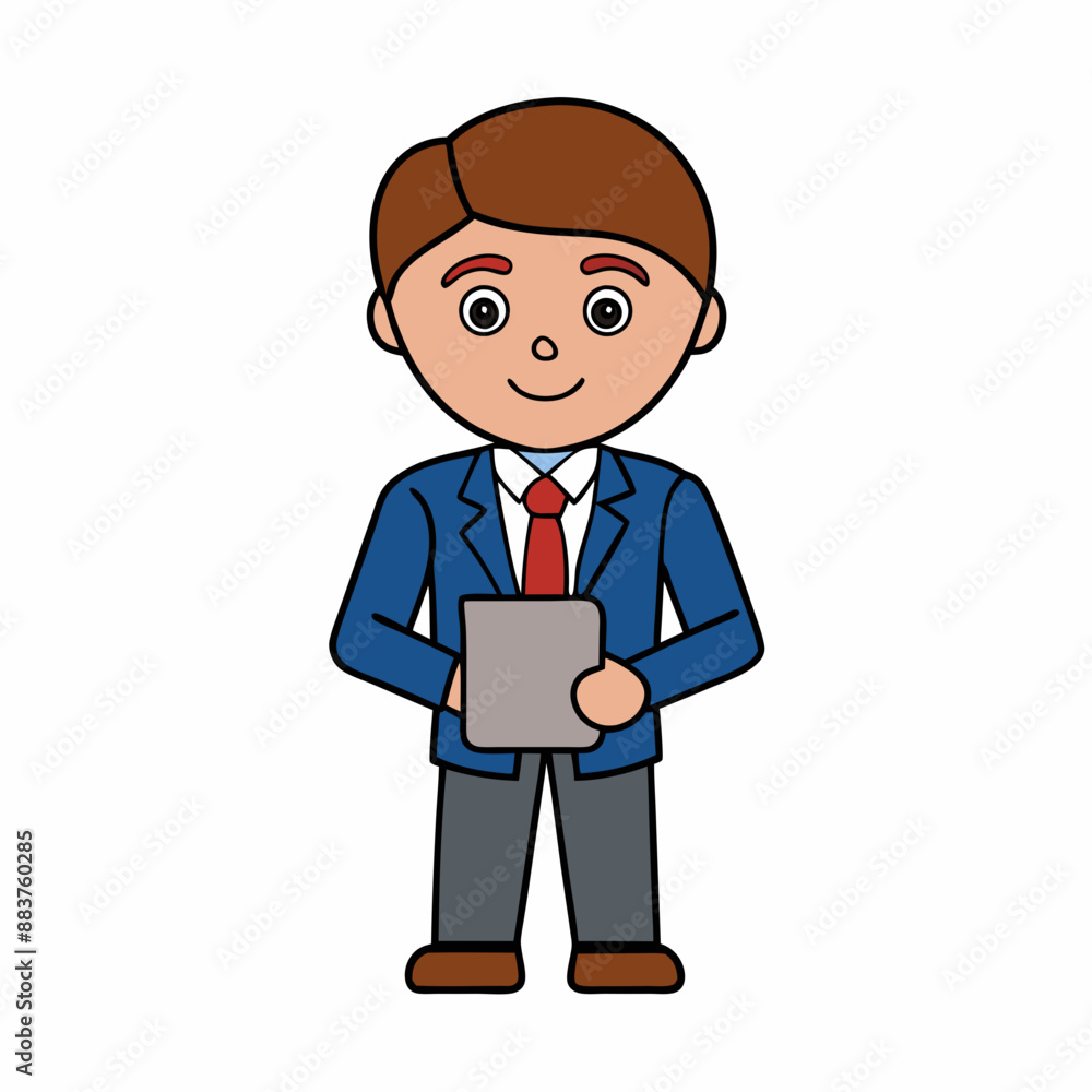 Businessman Cartoon Character Holding Tab PC on white background Businessman Cartoon Character Holding Tab PC on white background