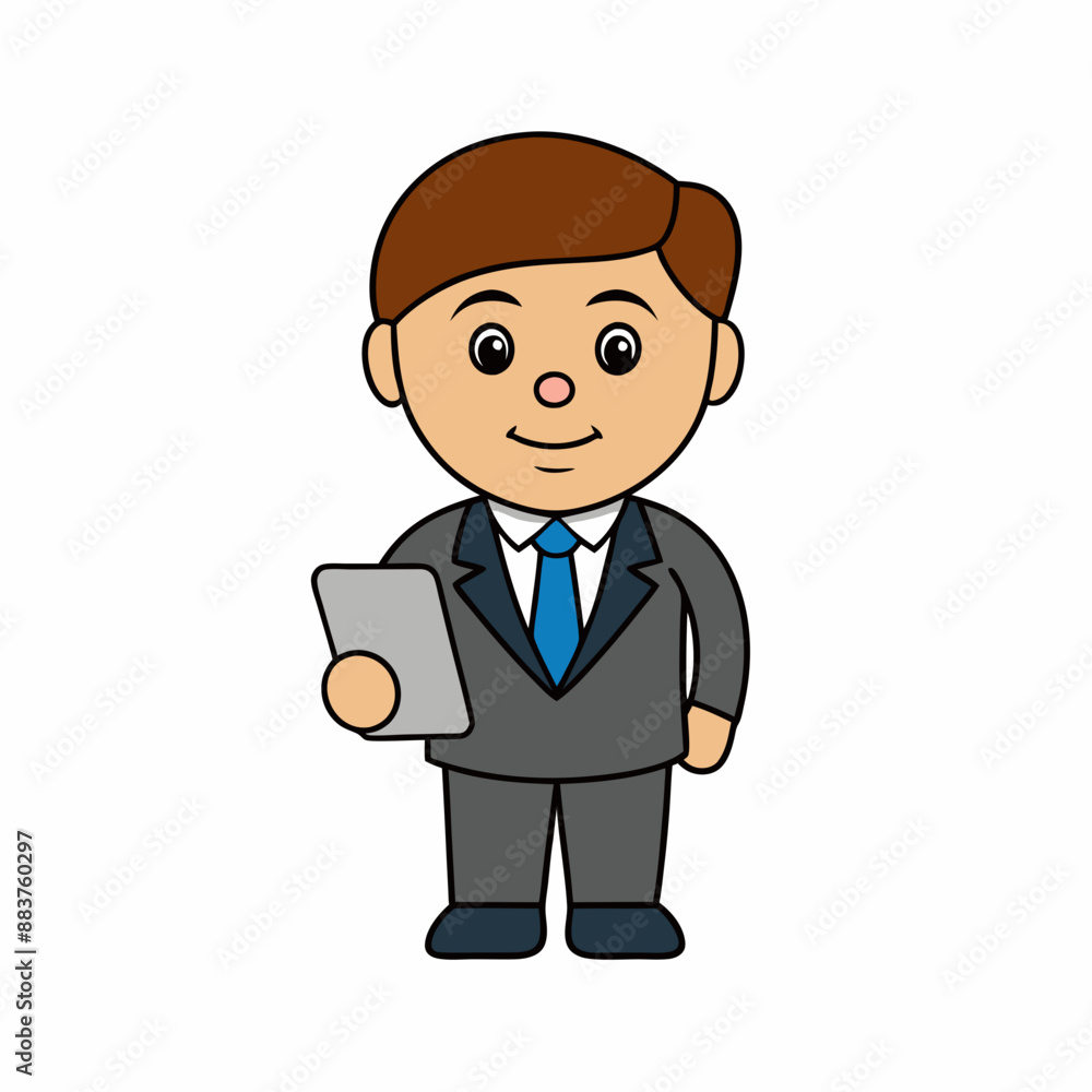 Businessman Cartoon Character Holding Tab PC on white background Businessman Cartoon Character Holding Tab PC on white background
