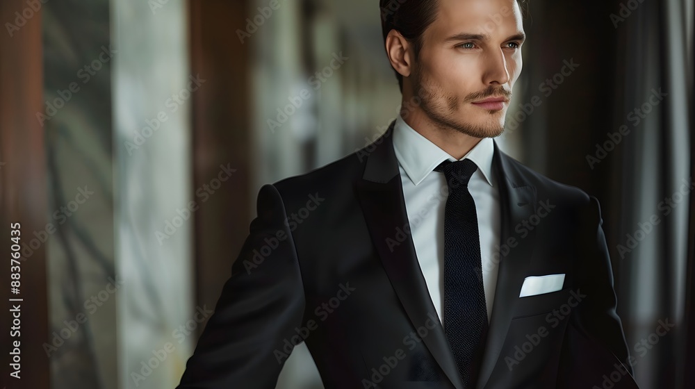 Handsome man wear black suit. Handsome man wear black suit.