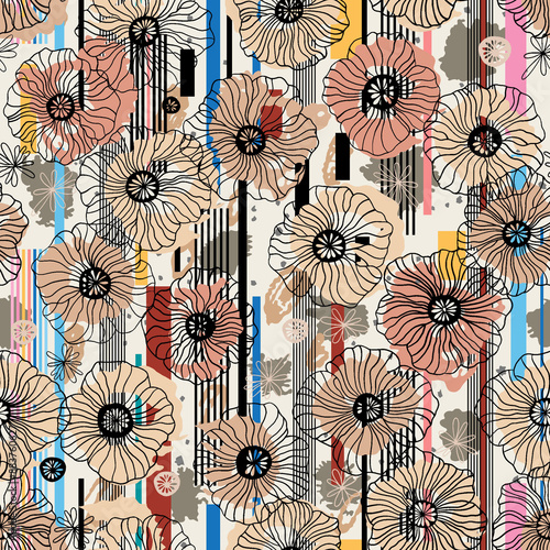 Seamless Floral Pattern, Abstract Design, Watercolor, Allover, Digital, Floral