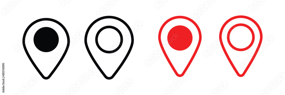 Location or map pin icon symbol. black and red location pin marker symbol vector illustration.
Location or map pin icon symbol. black and red location pin marker symbol vector illustration.