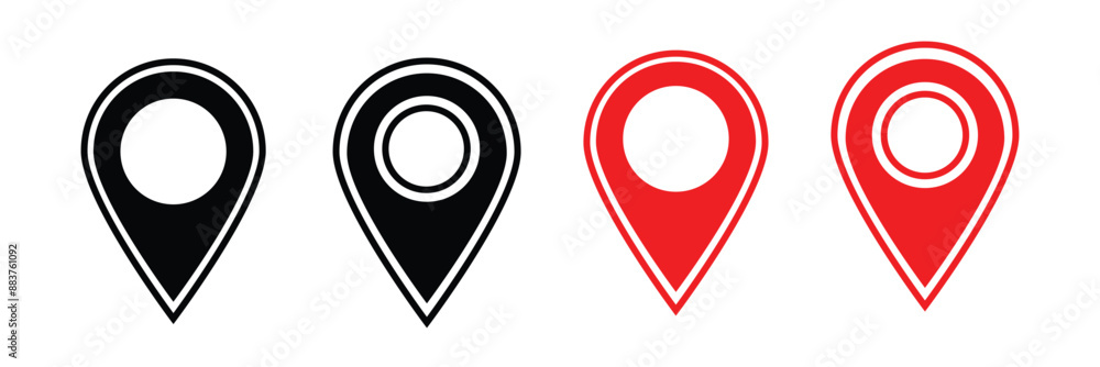 Location or map pin icon symbol. black and red location pin marker symbol vector illustration.
Location or map pin icon symbol. black and red location pin marker symbol vector illustration.