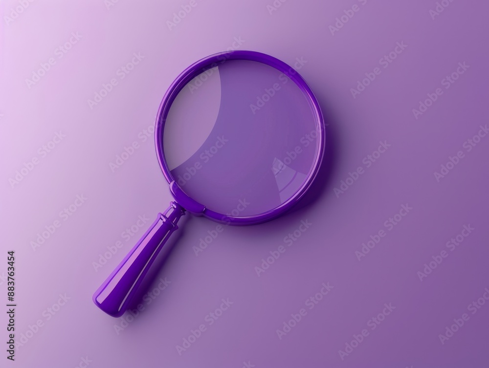 3D icon of magnifying glass tool, purple color on solid background. Search and find concept minimalistic design. 3D icon of magnifying glass tool, purple color on solid background. Search and find concept minimalistic design.