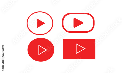 red play button icon vector. play video logo. play video symbol isolated on white background. 