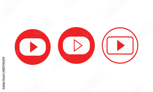 red play button icon vector. play video logo. play video symbol isolated on white background. 