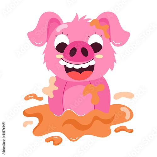 A flat style sticker of a dirty swine 


