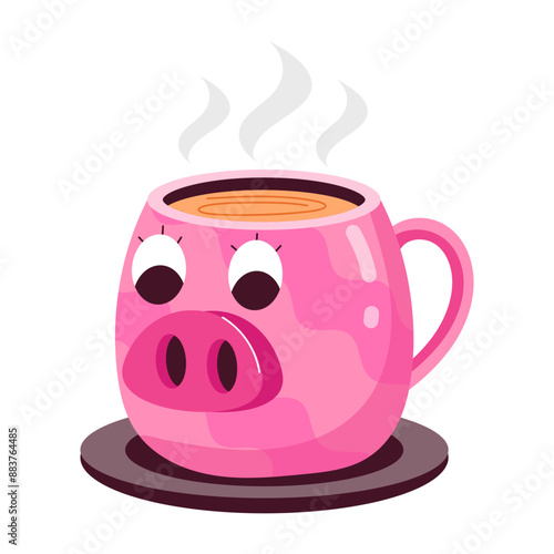 A flat style sticker of pig mug 

