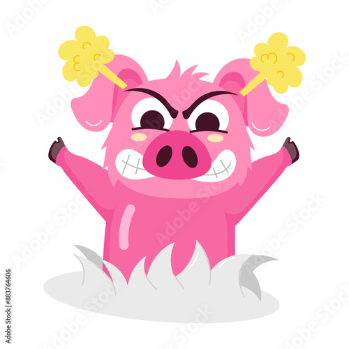 Furious pig with steam coming out of ears, flat style sticker 

