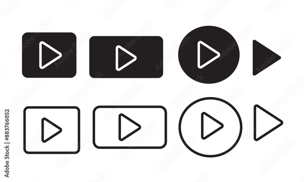 black play button icon. isolated play button with four different variations. video and media play symbols. black play button icon. isolated play button with four different variations. video and media play symbols.