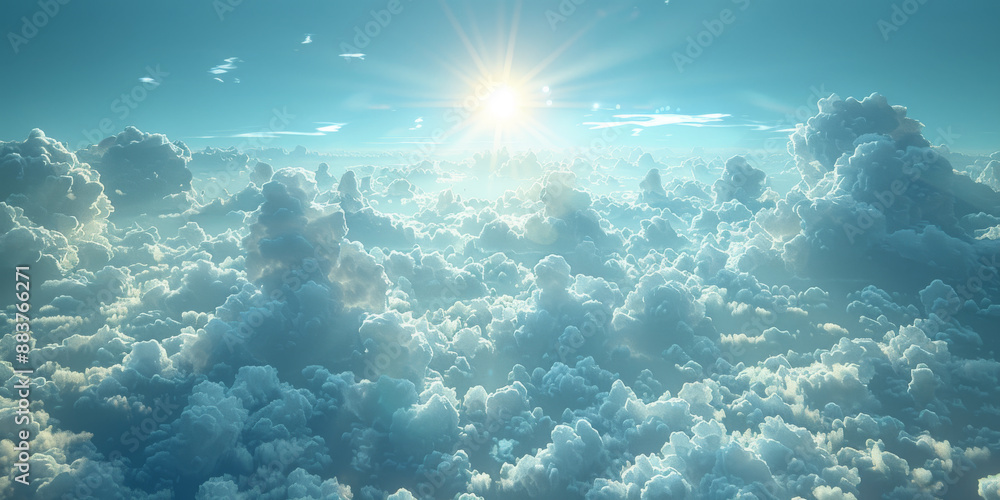 Fototapeta premium 青空と太陽と雲の光輝く背景