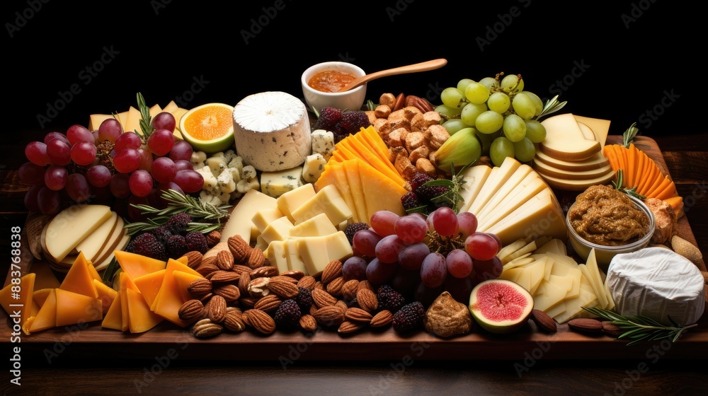 Artisanal cheese board with an assortment of cheeses and fruits Artisanal cheese board with an assortment of cheeses and fruits