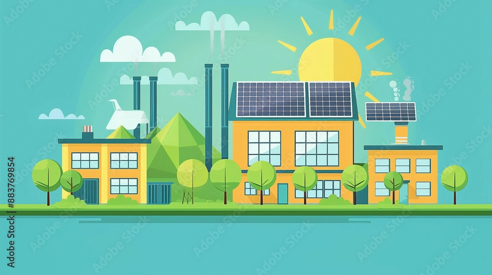 Sustainable Industrial Facility with Solar Panels and Green Buildings Sustainable Industrial Facility with Solar Panels and Green Buildings