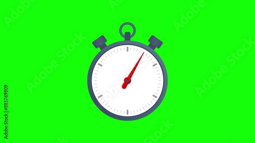 Analog stopwatch 60 seconds countdown animation on green screen background