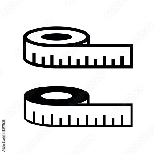 Centimeter (measuring) tape icon. The attribute of a tailor or sewer. Length and width or size measurement symbol.