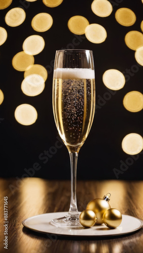 Champagne Celebration with Blurred Christmas Lights: Festive New Year Party