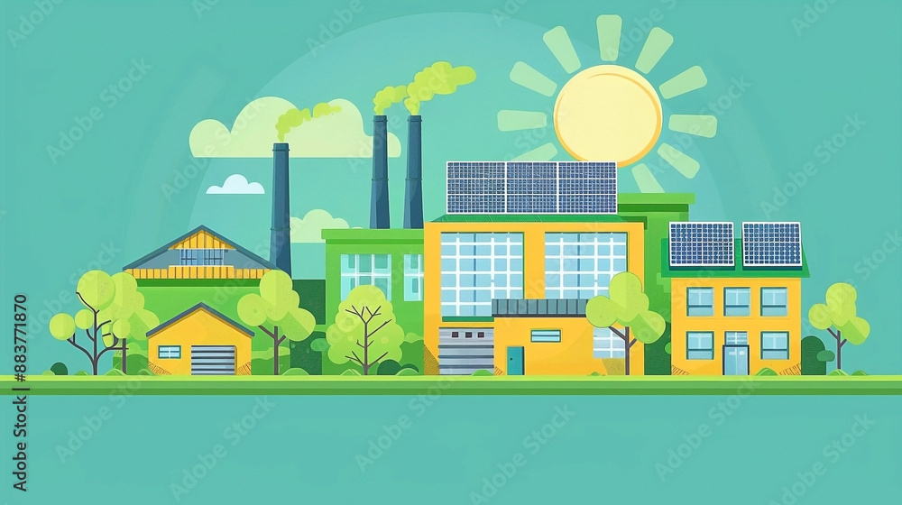 Sustainable Industrial Facility with Solar Panels and Green Buildings Sustainable Industrial Facility with Solar Panels and Green Buildings