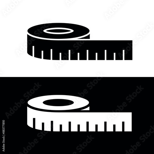 Centimeter (measuring) tape icon. The attribute of a tailor or sewer. Length and width or size measurement symbol.