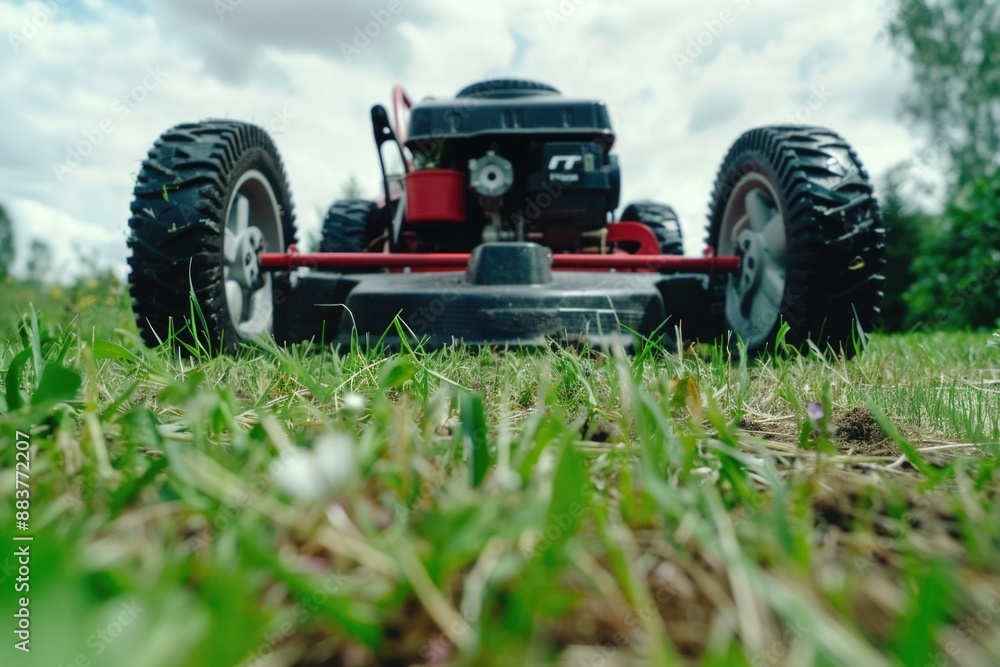 Obraz premium Lawn Mower on Green Field