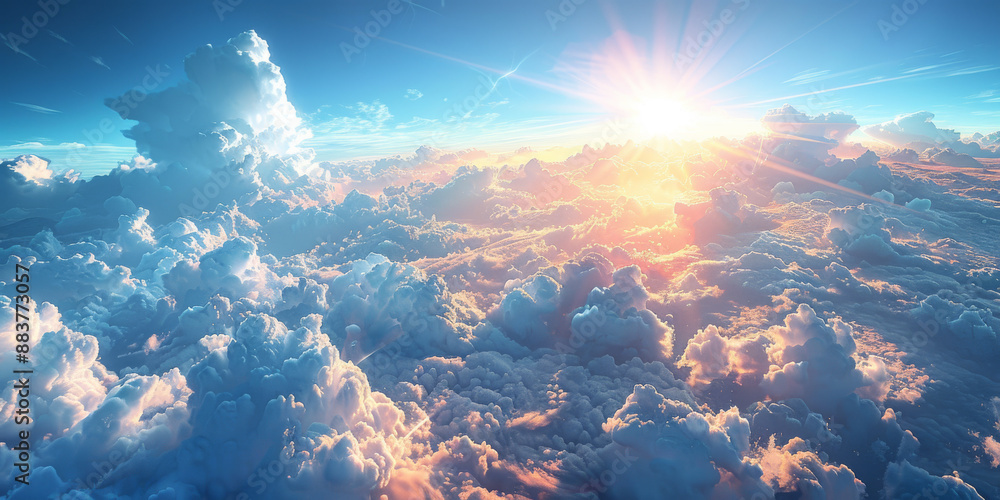 青空と太陽と雲の光輝く背景 青空と太陽と雲の光輝く背景