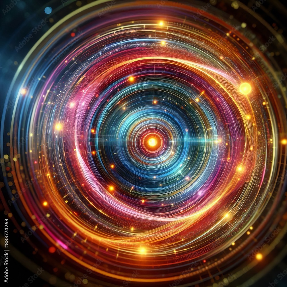 Fototapeta premium Abstract rainbow circle and swirls in a vortex of color and light isolated black background