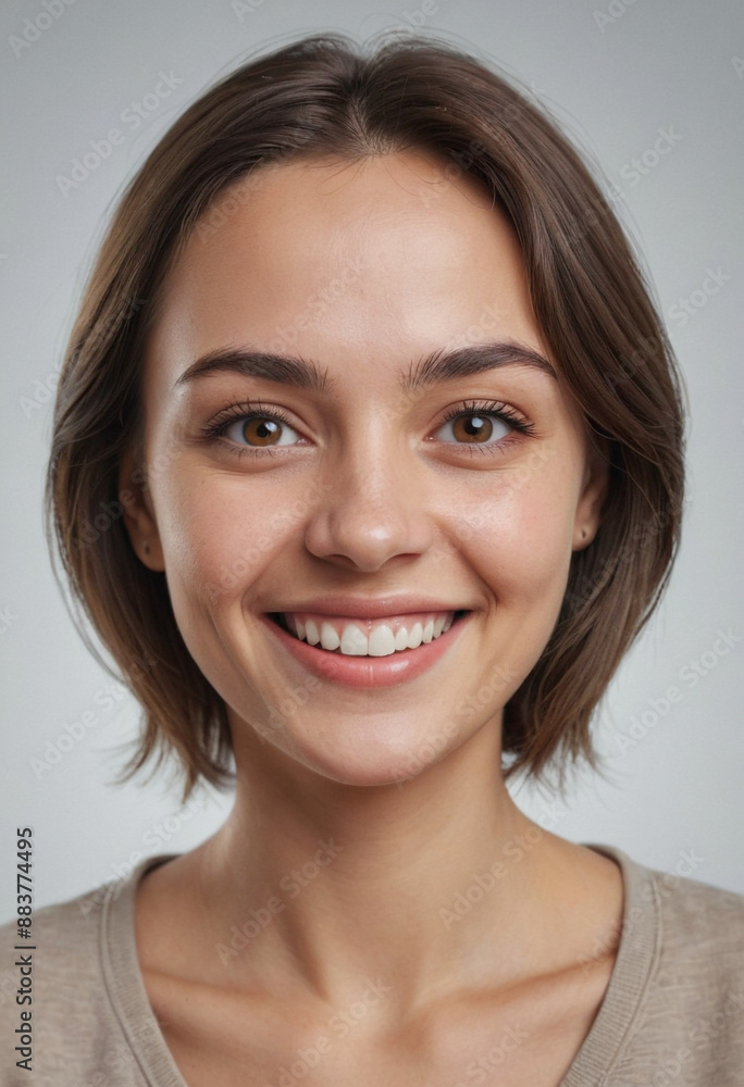 Portrait view of a regular happy smiling Moldova woman, ultra realistic, candid, social media, avatar image, plain solid background Portrait view of a regular happy smiling Moldova woman, ultra realistic, candid, social media, avatar image, plain solid background