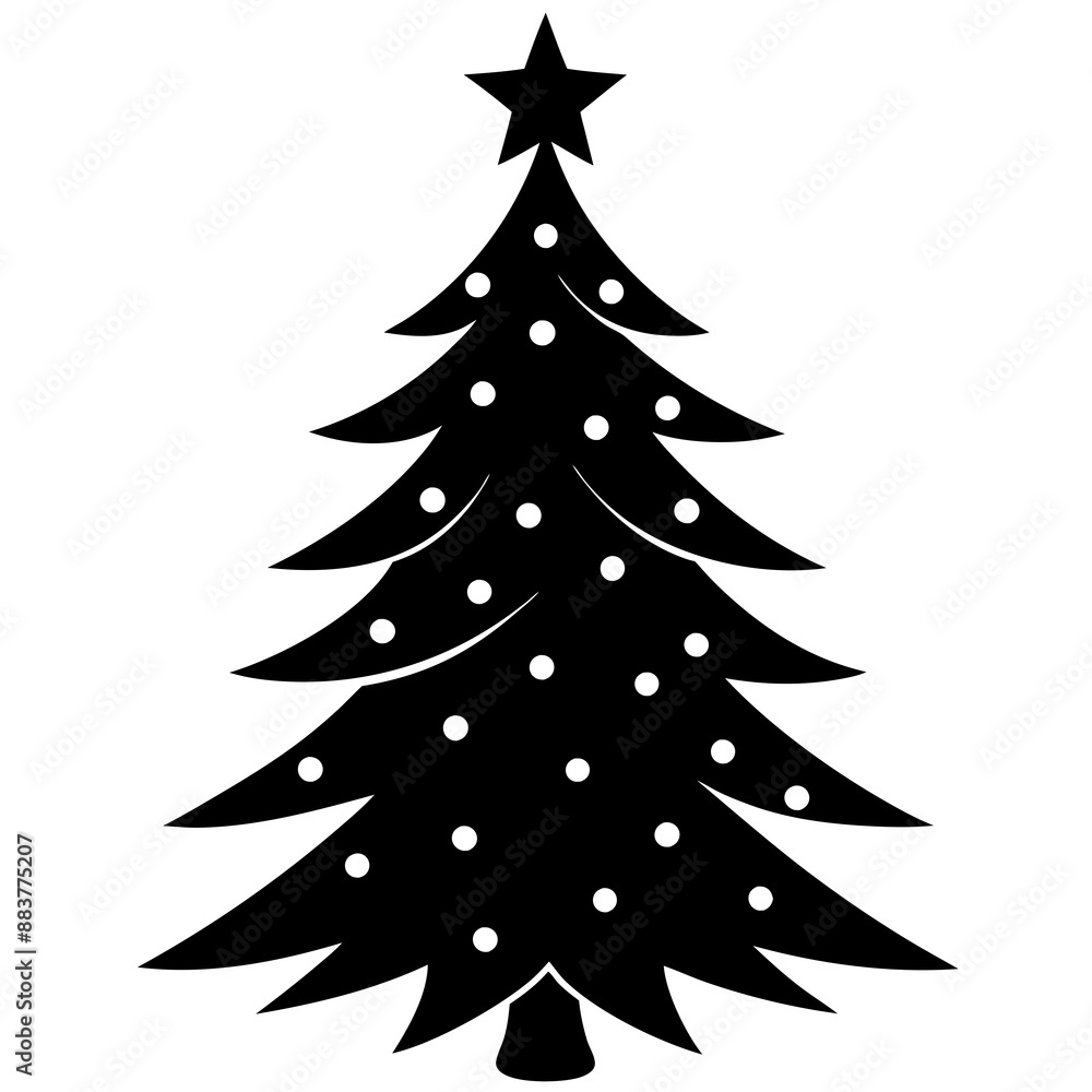 Obraz premium Christmas tree Vector Illustration, tree Vector Art, Christmas tree Silhouette, christmas tree isolated on white cartoon Character icon 