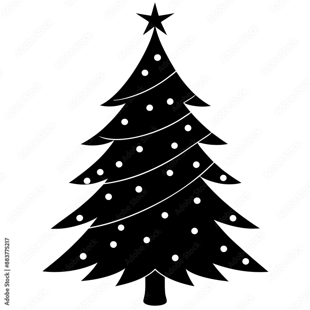 Obraz premium Christmas tree Vector Illustration, tree Vector Art, Christmas tree Silhouette, christmas tree isolated on white cartoon Character icon 