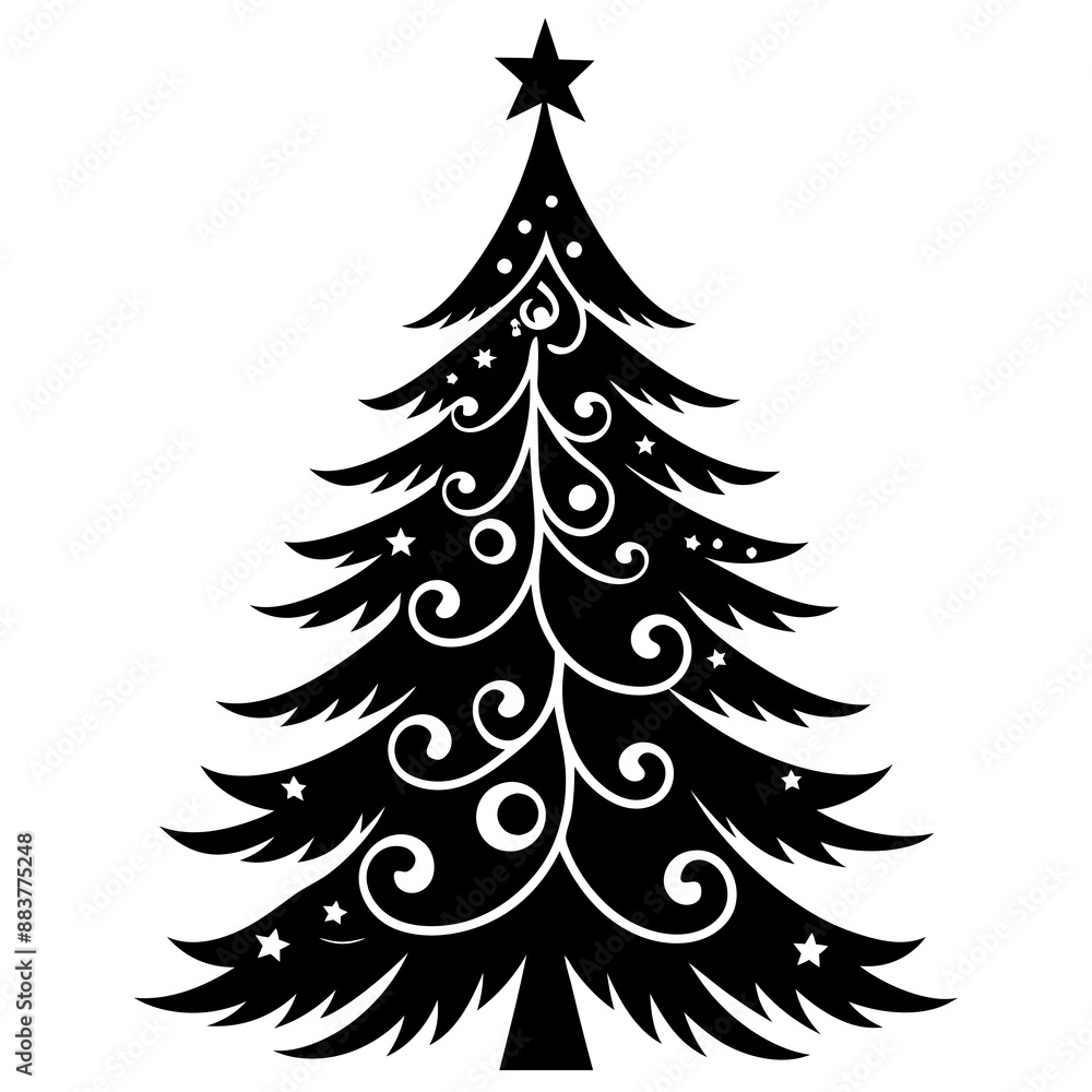Obraz premium Christmas tree Vector Illustration, tree Vector Art, Christmas tree Silhouette, christmas tree isolated on white cartoon Character icon