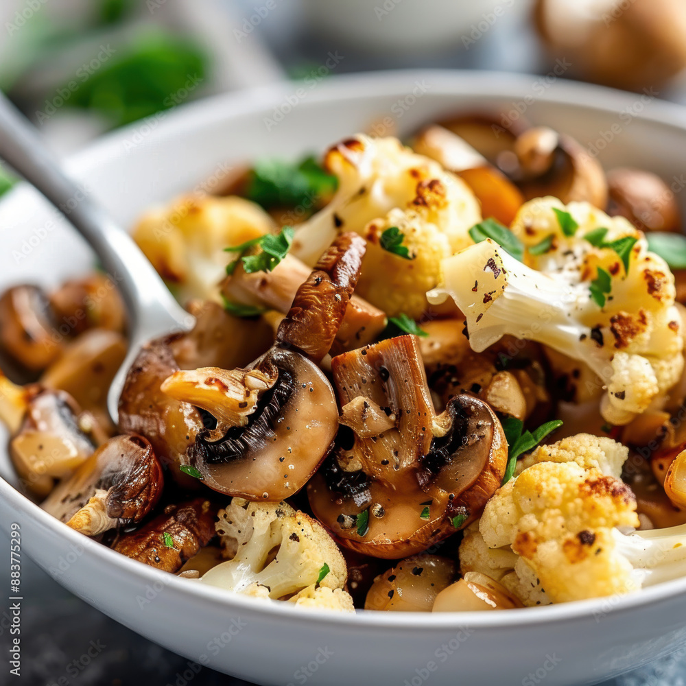 Garlic Cauliflower and Mushrooms. AI generative. Garlic Cauliflower and Mushrooms. AI generative.