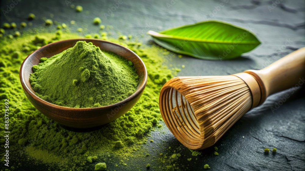 Vibrant green matcha powder scattered evenly on a smooth, creamy background, creating a soothing and serene visual experience. Vibrant green matcha powder scattered evenly on a smooth, creamy background, creating a soothing and serene visual experience.