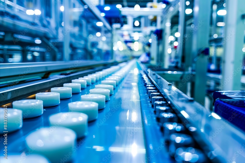 Fototapeta premium A factory with many white candles on the line.