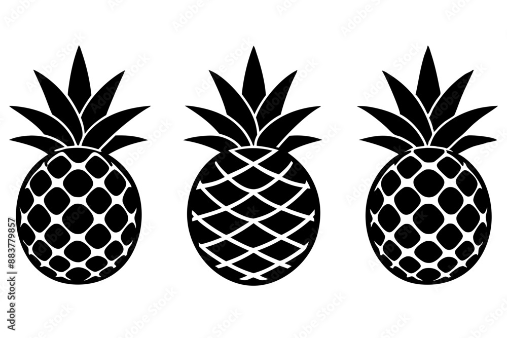 Obraz premium minimalist black silhouette of pineapple fruit isolated on white background vector illustration 