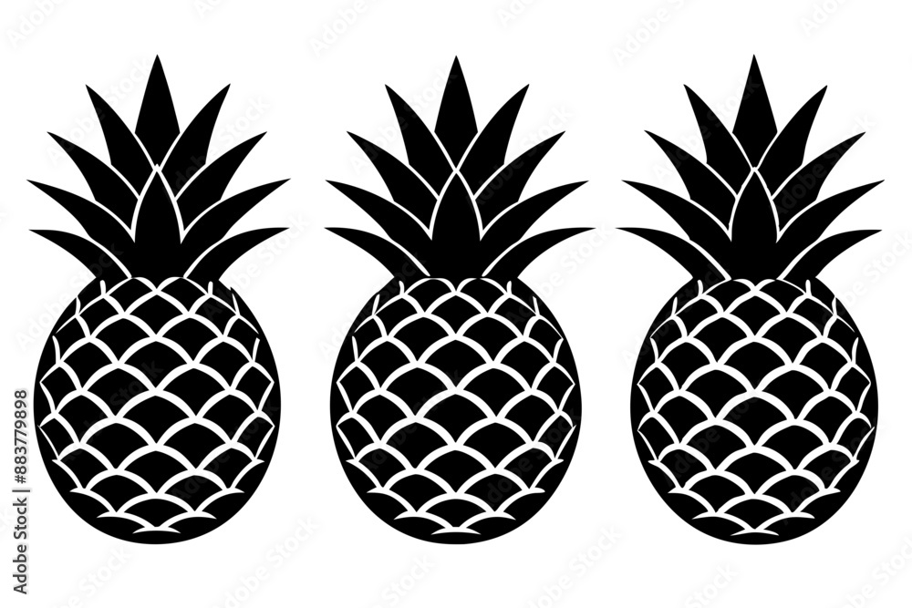 Fototapeta premium minimalist black silhouette of pineapple fruit isolated on white background vector illustration 