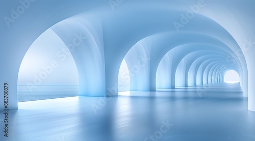 blue corridor with columns