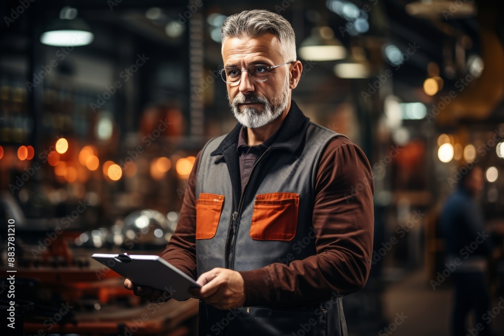 Mechanic estimating repair costs for client at auto service shop, preparing job checklist Mechanic estimating repair costs for client at auto service shop, preparing job checklist